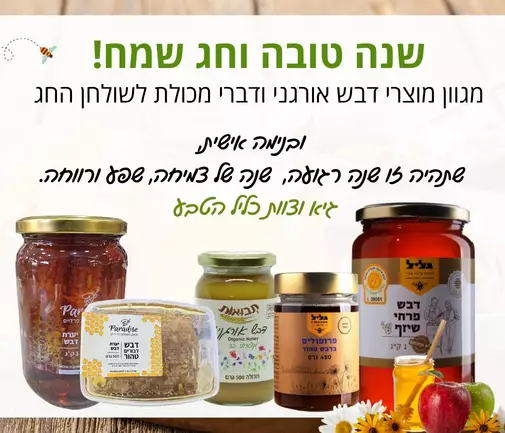 מגוון מוצרי דבש ודברי מכולת לשולחן החג