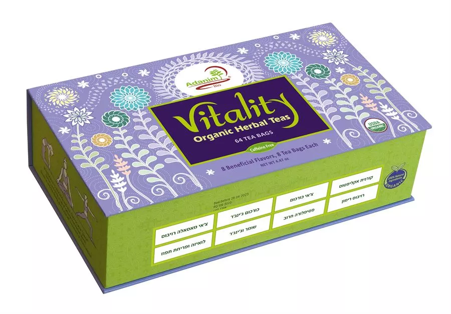 תה עדנים מארז שי 64 שקיות 126.8 גרם Adanim Vitality Organic Herbal Teas 64 Tea Bags