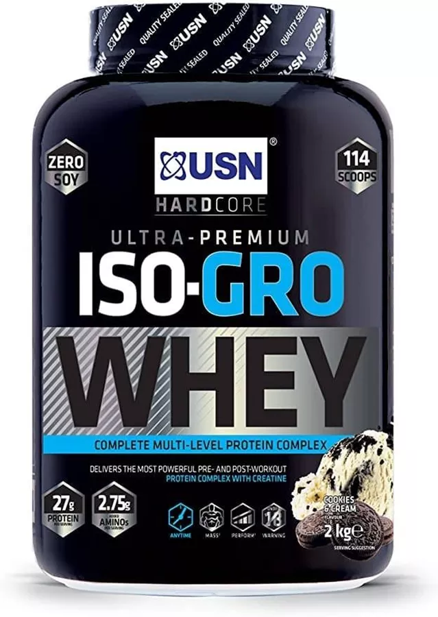 אבקת להכנת משקה חלבון איזולייט בטעם עוגיות - USN ISO GRO