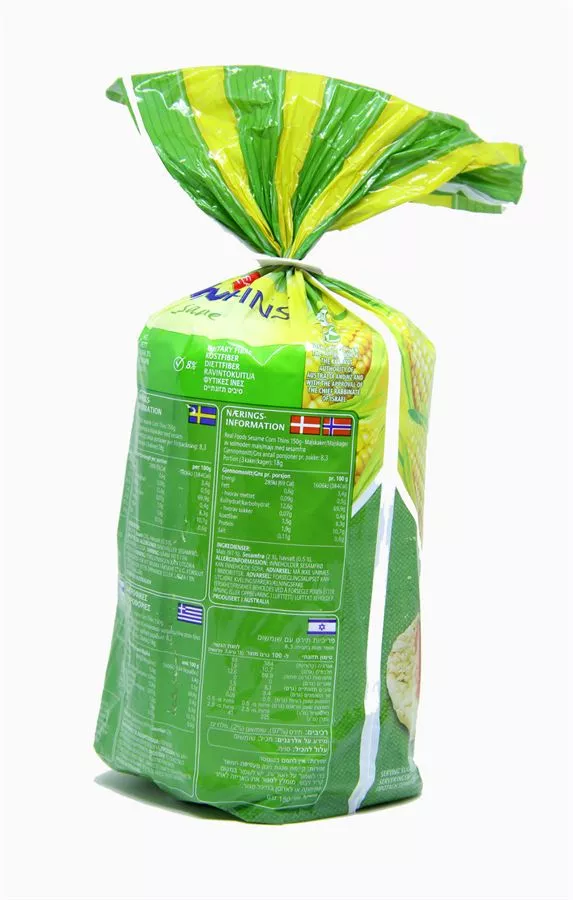פריכיות תירס עם שומשום רייל פוד 150 גרם Real Foods Thin Cornc Cake With Sesame