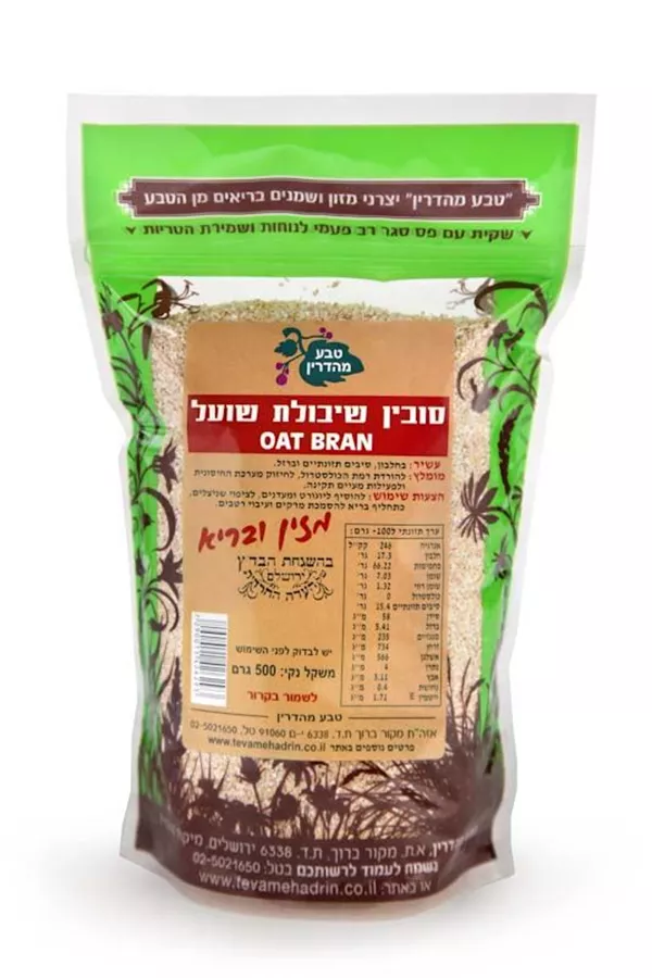 סובין שיבולת שועל טבע מהדרין 500 גרם Teva Mehadrin
