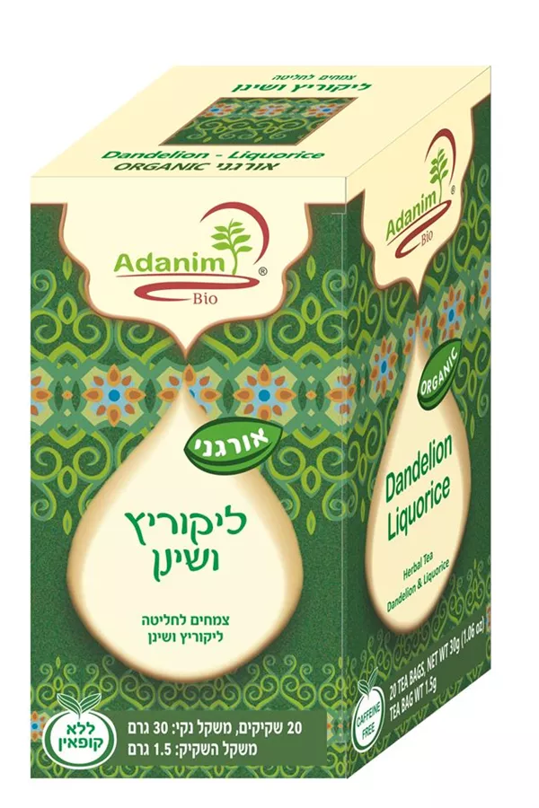 תה עדנים ליקוריץ ( שורש ) ושינן 30 גרם 20 שקיקים ADANIM