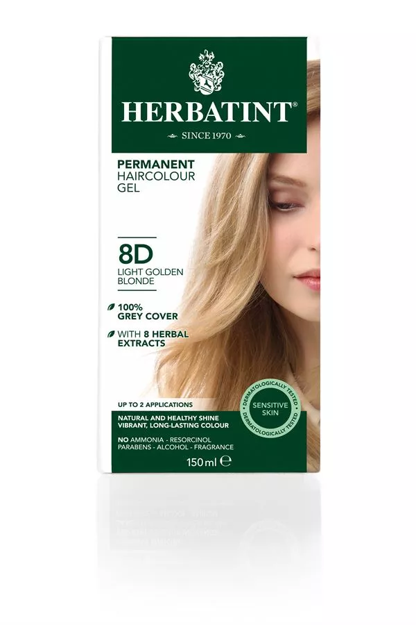 צבע שיער 8D בלונד מוזהב בהיר הרבטינט Herbatint Permanent Herbal Haircolour Gel