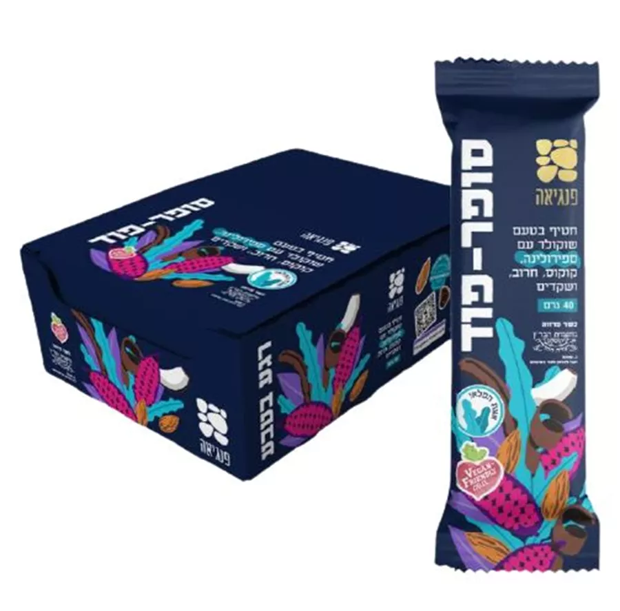 מארז 16 יח פנגיאה חטיף בריאות סופר - פוד בטעם שוקולד ספירולינה קוקוס חרוב שקדים 40 גרם