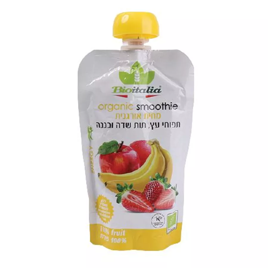 מחית אורגנית תפוחי עץ, תות שדה ובננה ביו איטליה 120 גרם Bioitalia