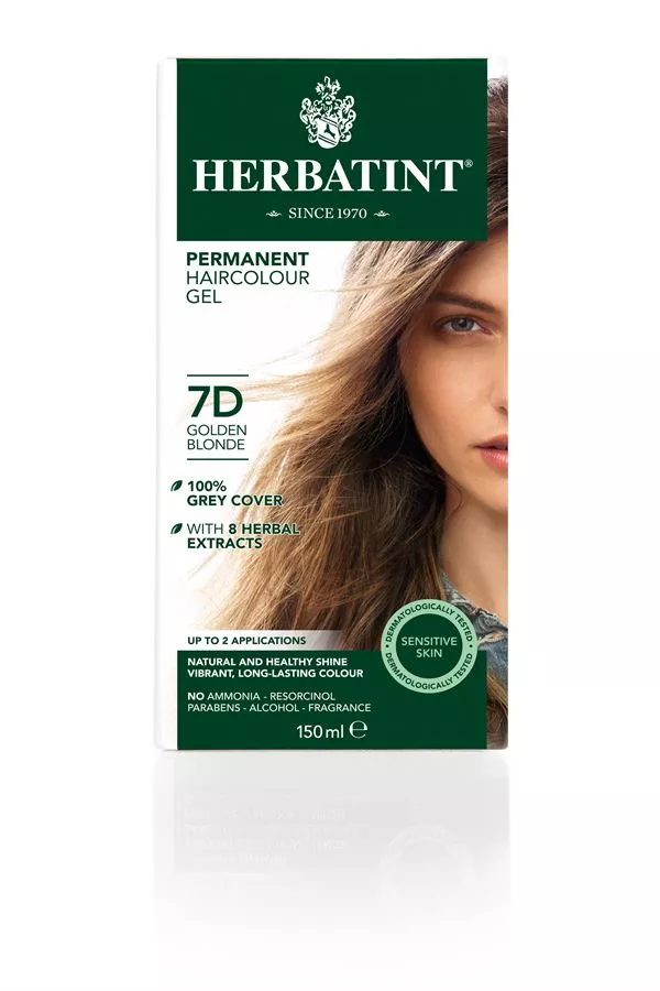 צבע שיער 7D בלונד מוזהב הרבטינט Herbatint Permanent Herbal Haircolour Gel