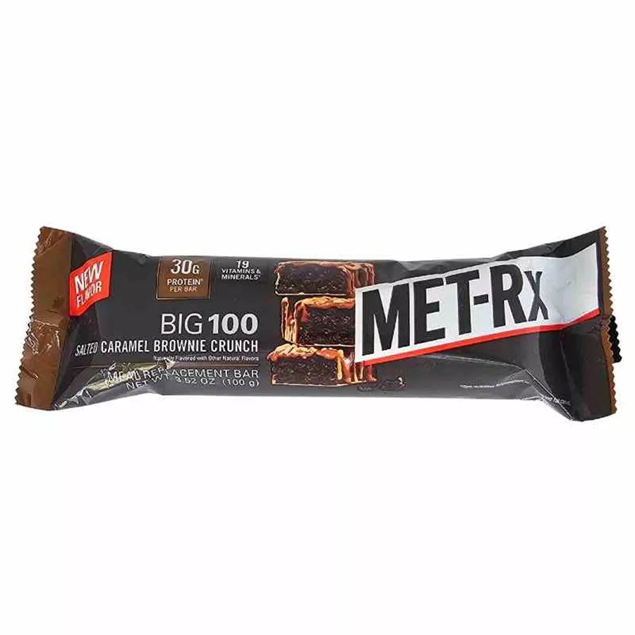 מטרקס ביג-100 בטעם קרמל מלוח בראוני קראנצ' 100 גרם MET-RX BIG-100 SUPER SALTED CARMEL BROWNIE CRUNCH