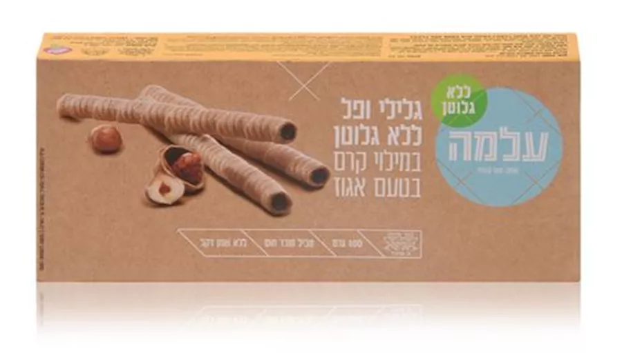 גליל ופל במילוי קרם בטעם אגוז עלמה 100 גרם Alma Wafer Rolls
