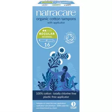 טמפון עם מוליך רגיולר אורגני 16 יחידות NatraCare Cotton Tampons Organic כליל הטבע