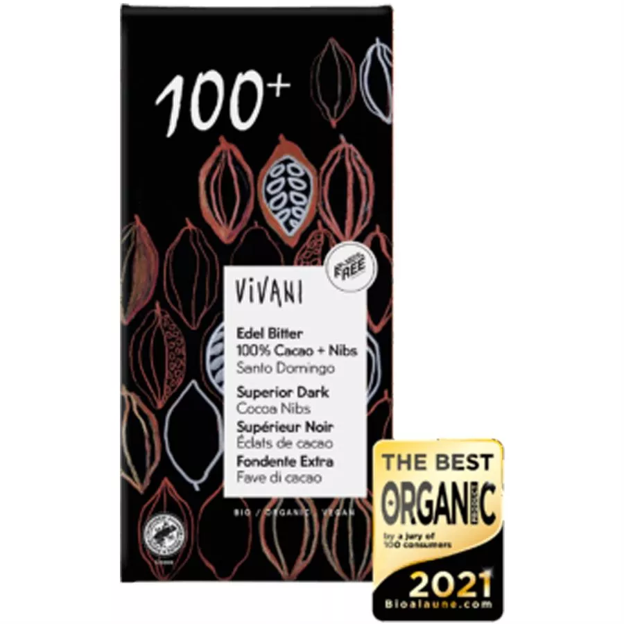 ויואני - 100% קקאו + שבבי קקאו אורגני +100 80 גרם VIVANI 100% Cacao + Nibs