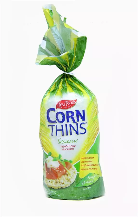 פריכיות תירס עם שומשום רייל פוד 150 גרם Real Foods Thin Cornc Cake With Sesame