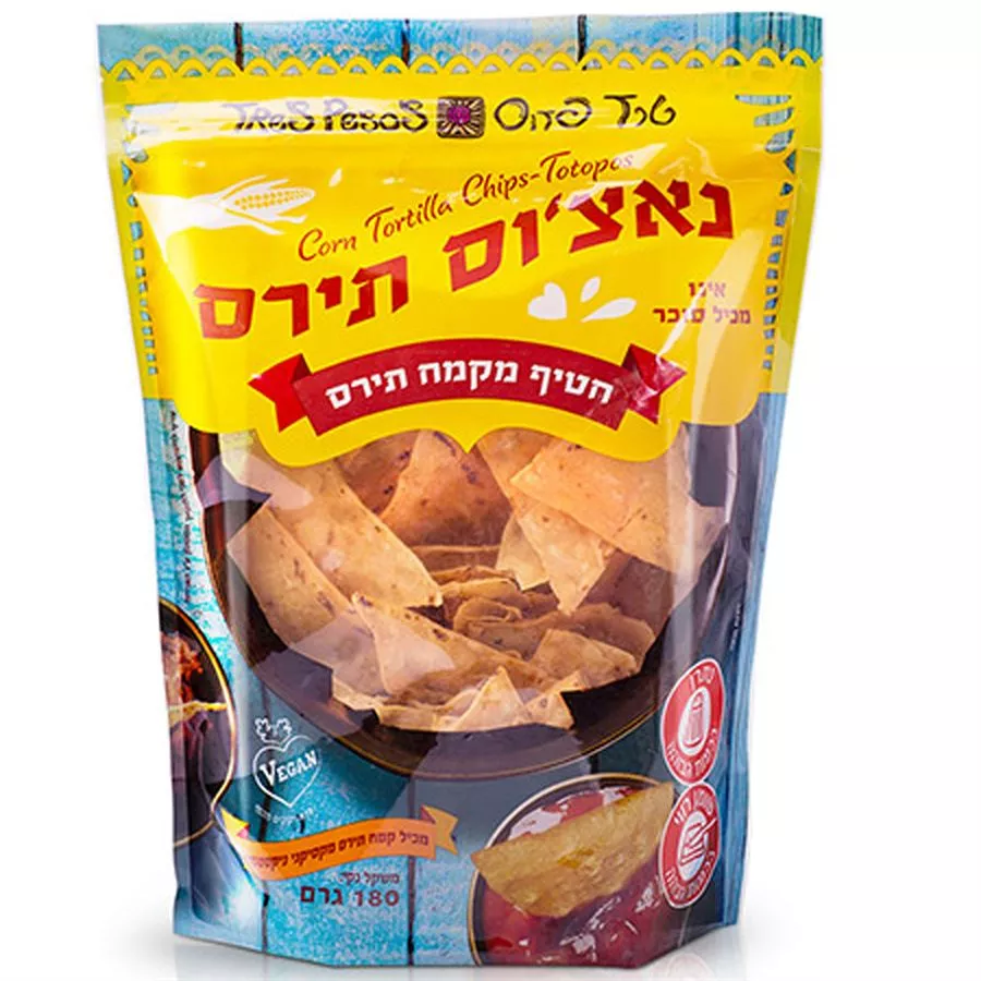 נאצ'וס תירס (חטיף מקמח תירס) 180 גרם  Tres Pesos Corn Tortilla Chips Totopos