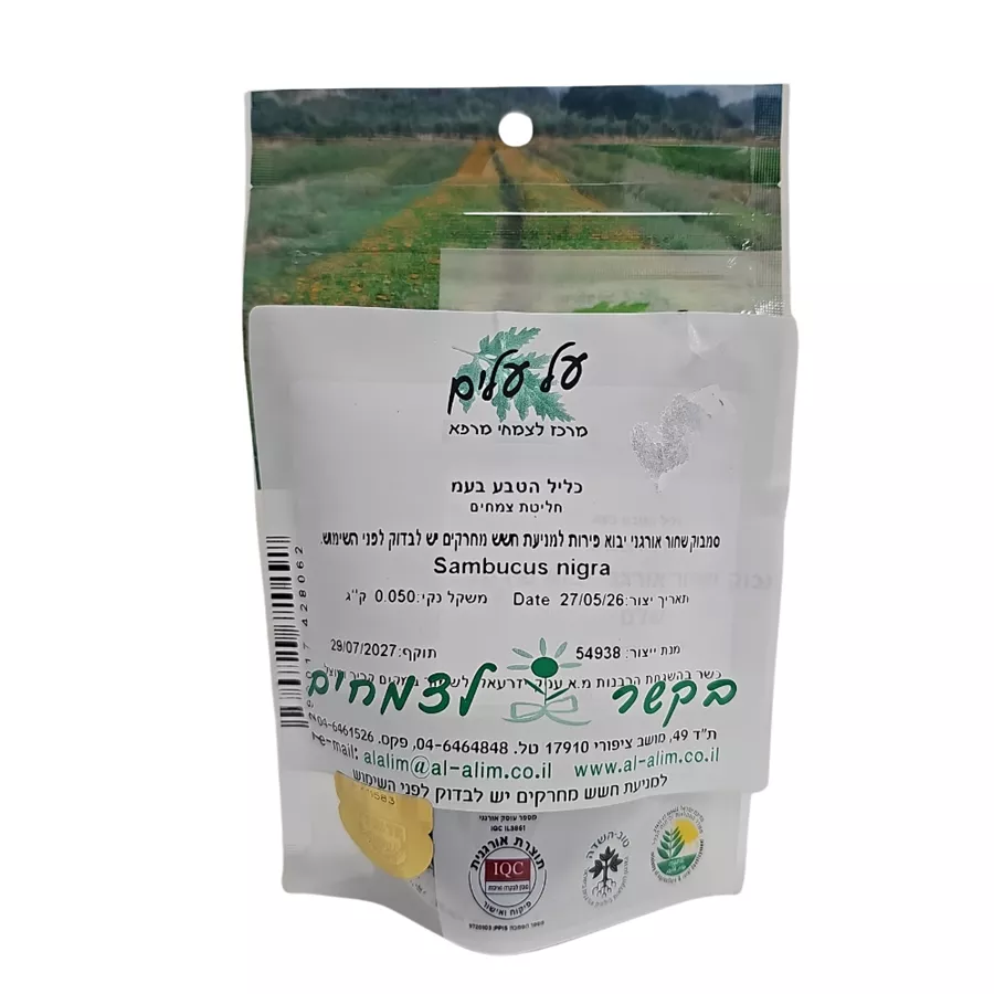 סמבוק שחור פירות שלם  על עלים Sambucus Nigra, Elderberry