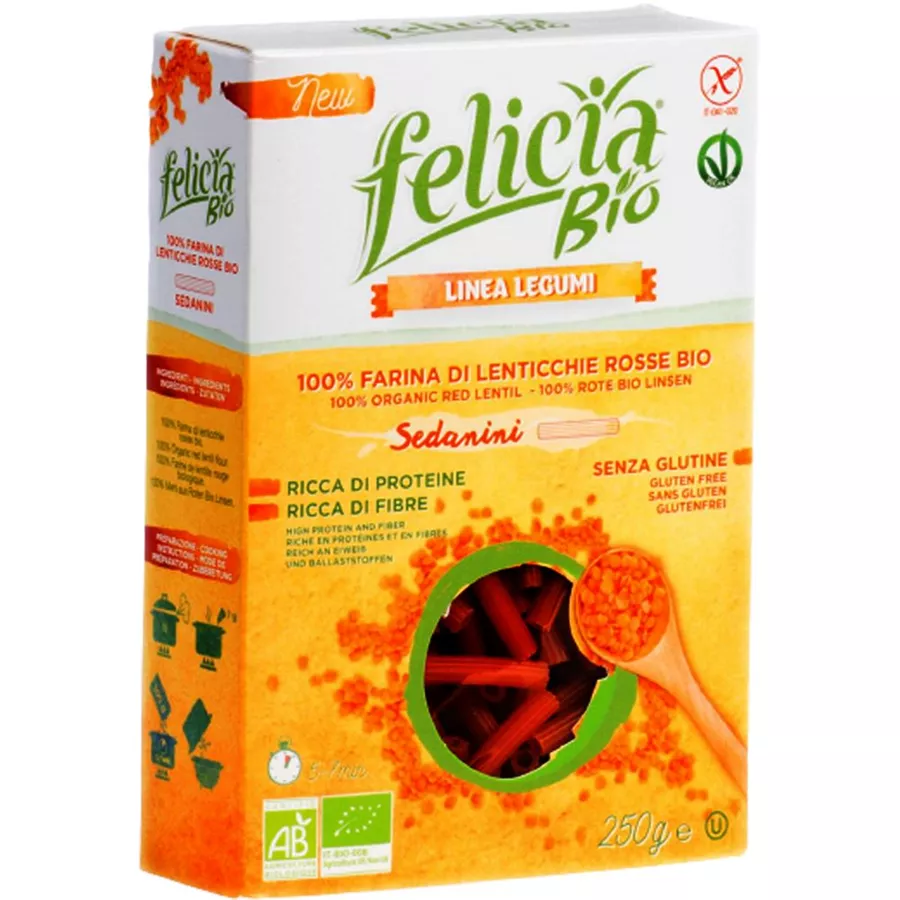 פליסיה  - פסטה אורגנית מעדשים אדומות 250 גרם Felicia Organic Red Lentil Pasta