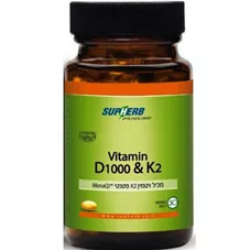 סופהרב - ויטמין K2 & D1000  מומלץ !!!  12.6 גרם 30 כמוסות Supherb Vitamin D1000 & K2 כליל הטבע