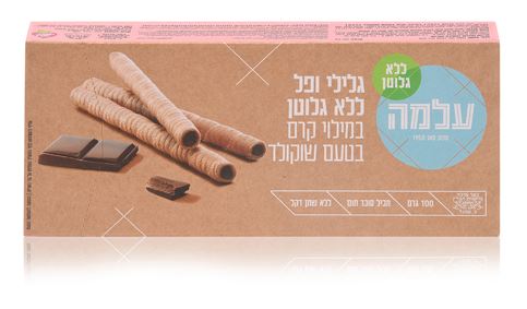 גלילי ופל במילוי קרם בטעם שוקולד עלמה 100 גרם Alma Wafer Rolls