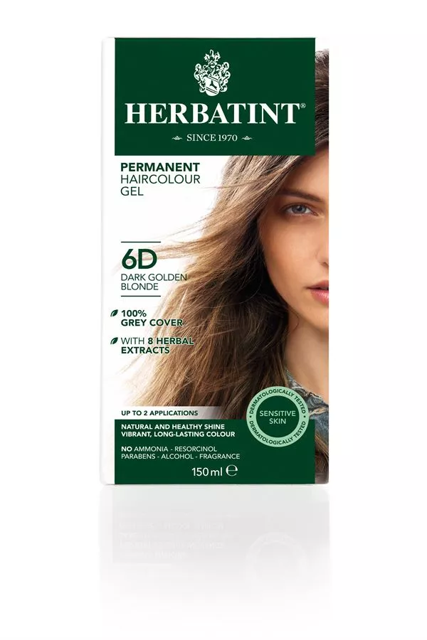צבע שיער 6D בלונד מוזהב כהה הרבטינט Herbatint Permanent Herbal Haircolour Gel