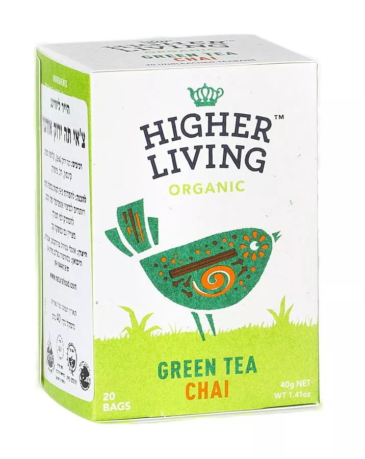 צ'אי תה ירוק אורגני הייר ליווינג 20 שקיקים Higher Living Green Tea Chai